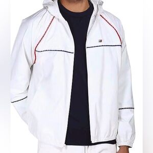 Tommy Hilfiger Men's White Windbreaker Sport Jacket Red Blue Trim 3XL